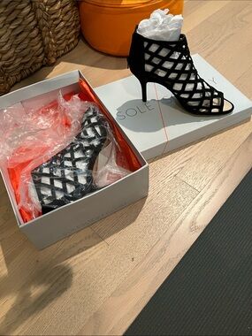 Sole Society Black Lattice Cutout Stiletto Bootie